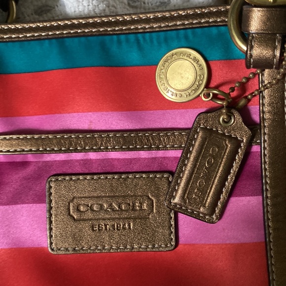 Coach satchel satin stripes beautiful colors zipped clousure - Picture 2 of 7